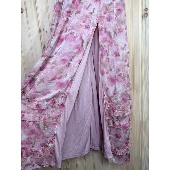 NWT Lulus Novella Pink Floral Ruffled Bustier Lace-Up Maxi Dress Gala Size S - Picture 5 of 11
